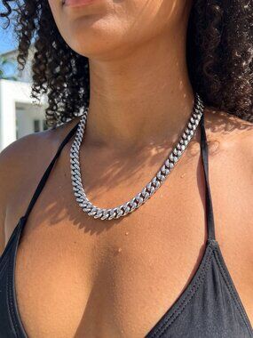 Womens Chunky Cuban Real Silver Chain 18 Inch Plated 8mm Waterproof